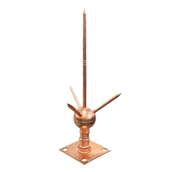 Copper M-Star air terminal with a multi-point head and square base plate